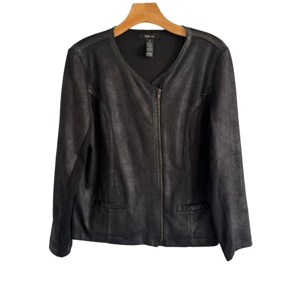 Style & Co Black Blazer Sz M Front Zip Women Blazer Jacket - Picture 7 of 12